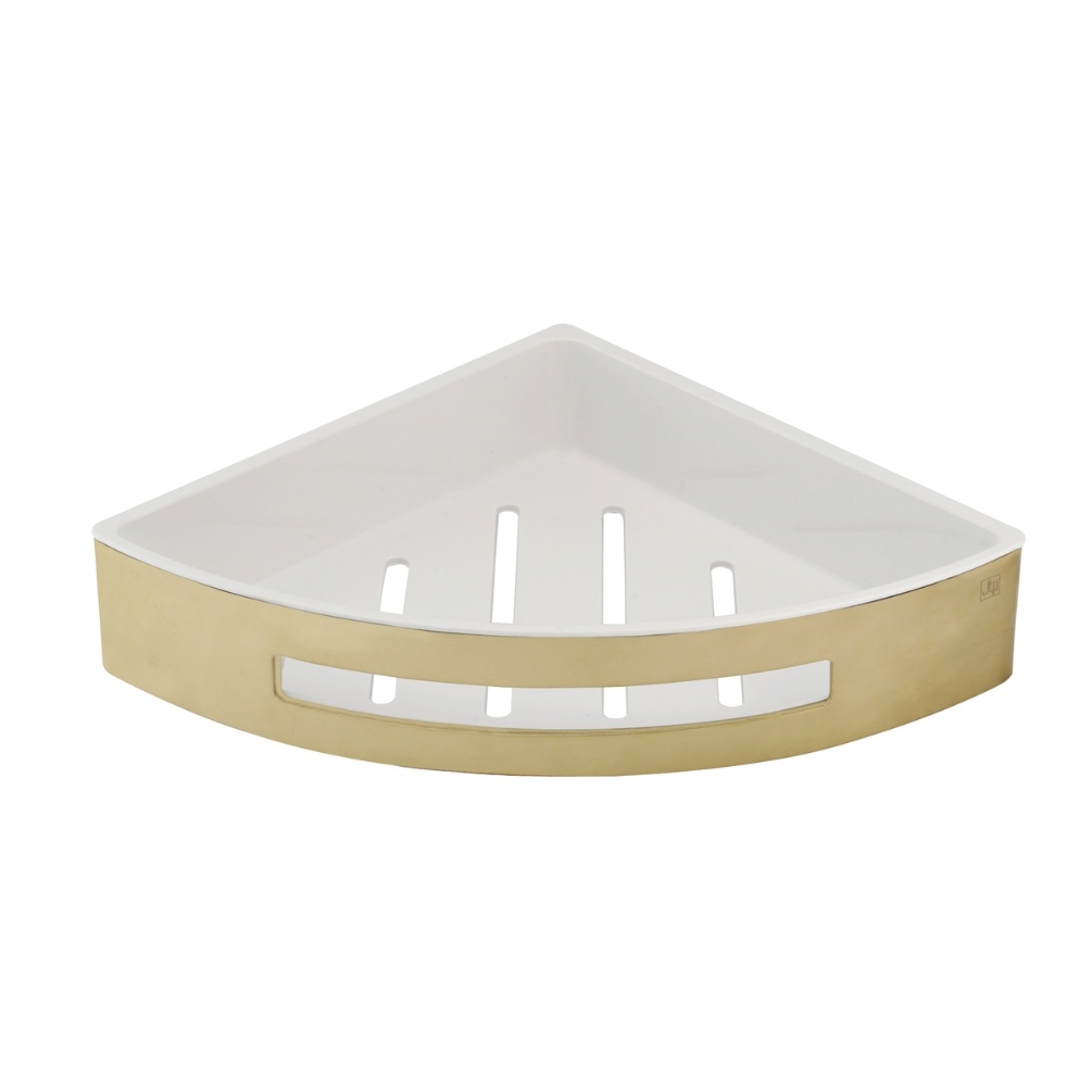 Product Cut out image of the JTP Vos Brushed Brass Corner Basket with Shelf